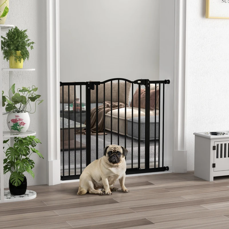 PawHut Barrera para Perros con Ancho Ajustable 74-100 cm Barrera de Seguridad para Perros con 2 Extensiones Negro