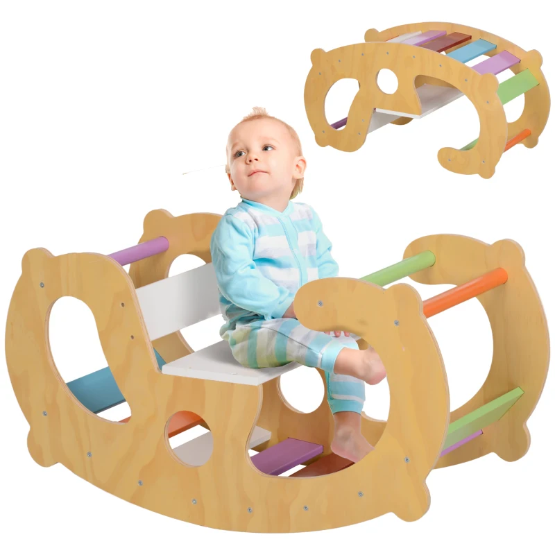 AIYAPLAY 2-in-1 klimrek met schommelstoel, houten klimboog om te schommelen en klimmen, klimspeelgoed, voor kinderen 1,5-4 jaar, binnen, multicolor