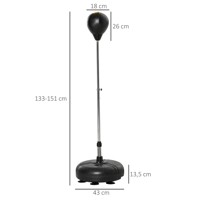 HOMCOM boksballenset stabox fitness bokszak trainingsset 133-151 cm in hoogte verstelbaar met 1 paar handschoenen geschikt voor professionals en beginners zwart