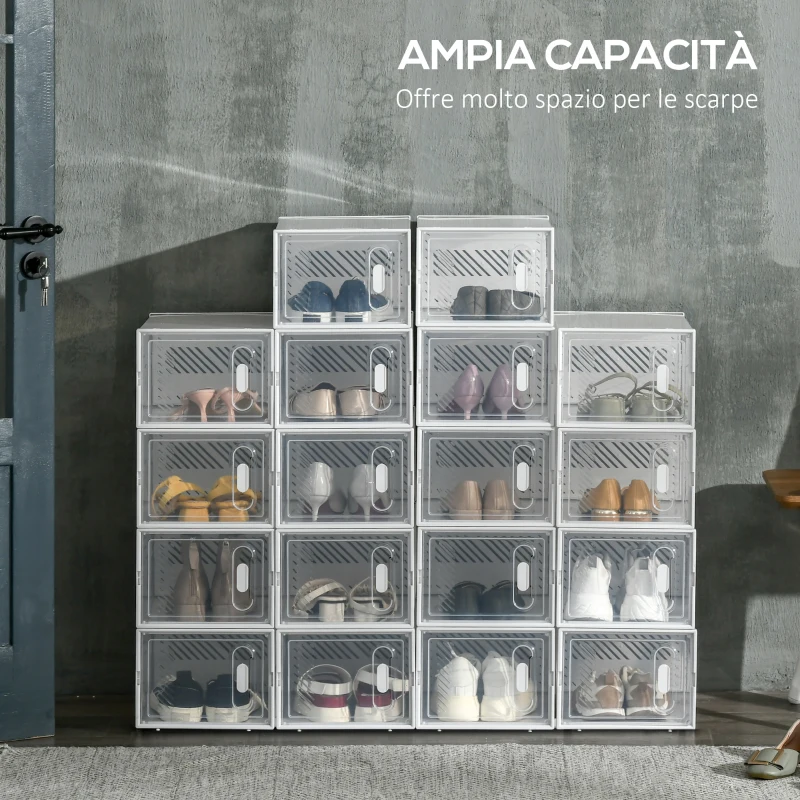 HOMCOM Mobile Scarpiera Rettangolare in Plastica PP, 18 Box 25x35x19 cm per Scarpe max 43 EU, Vestiti e Libri