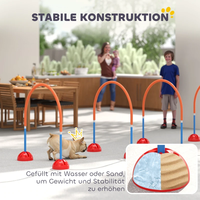 PawHut 5-Delig Honden-Agility-Trainingsapparaat met 4 In Breedte Verstelbare Deuren, Draagtas, Voor Tuin, Blauw