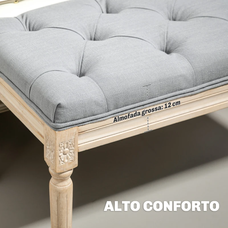 HOMCOM Banco de Cama Acolchoado com Linho Sintético e Pés de Madeira Estilo Vintage Cinzento Claro