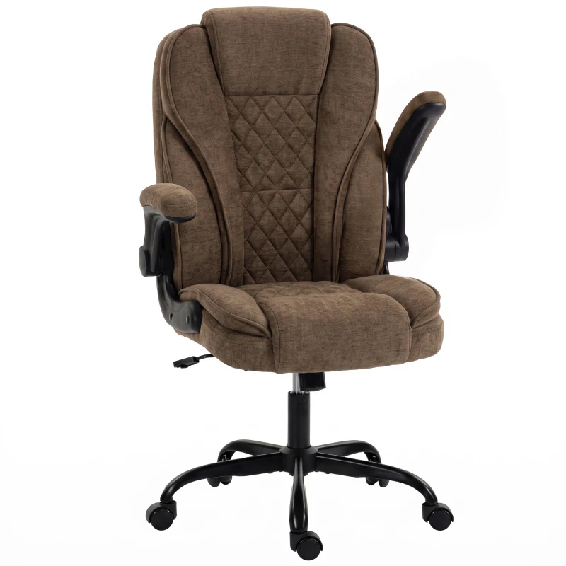 HOMCOM Office Chair, Ergonomic Desk Chair with Flip-up Armrest, Pocket Springs, Swivel Wheels, Adjustable Height, Brown