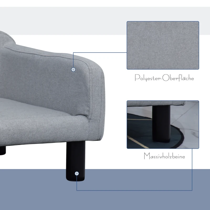 PawHut Hundesofa aus Samt mit Rückenlehne Hundebett Holzbeine für mittle Hunde 82 x 54 x 36 cm Hellgrau