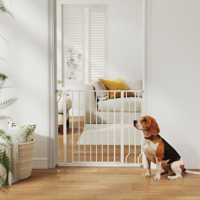 PawHut Cancelletto per Cani a Larghezza Regolabile con Doppio Blocco, in Acciaio e ABS, 76x75-95 cm, Bianco
