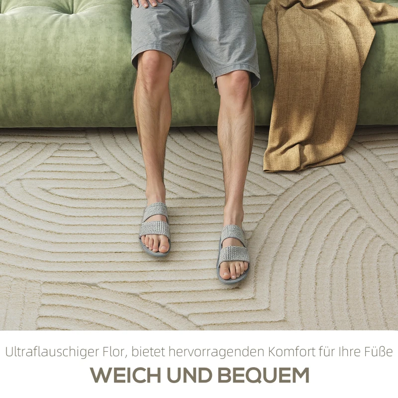HOMCOM Machinaal geweven kleed, 15 mm hoog, veelzijdig inzetbaar, antislip, Crèmewit