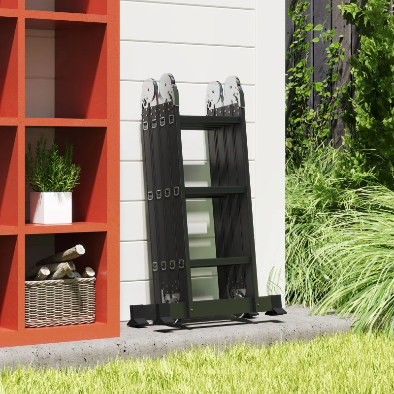 HOMCOM Echelle aluminium pliable multifonction 5 positions 3,7 m 12 échelons certification NF EN131 charge max. 150 Kg noir