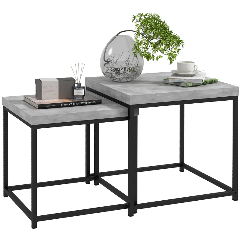 HOMCOM Coffee Table Set of 2, Nest of Tables with 3.5cm Thick Tabletop, Grey
