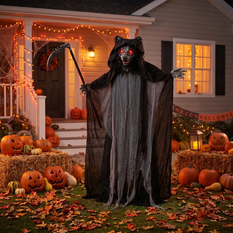 HOMCOM Halloween Standing Werewolf Animated Decoration with Light-Up Eyes, Sound and Touch Activated
