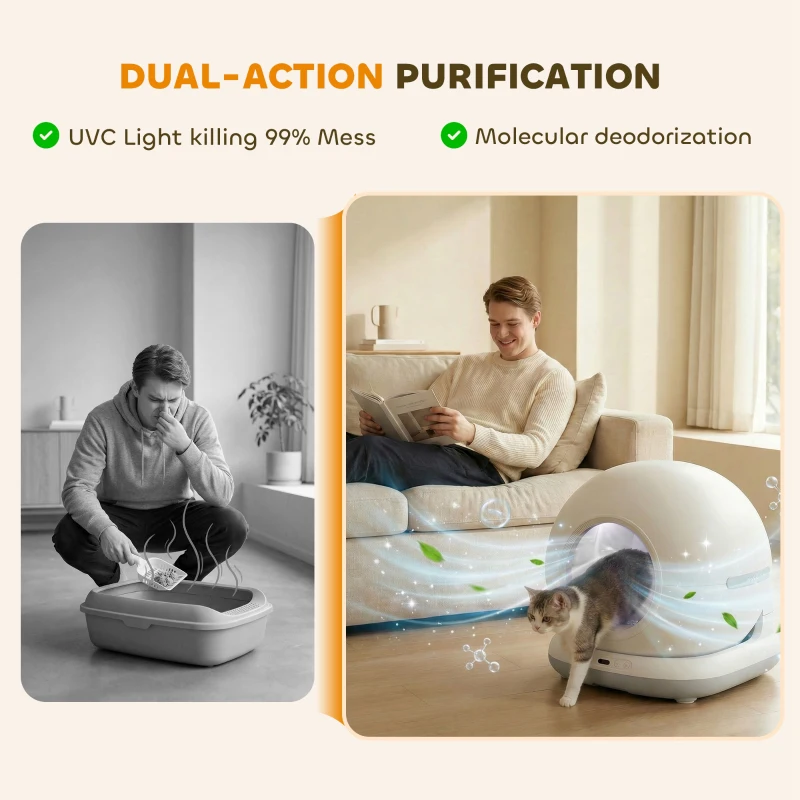 PawHut 72L Self Cleaning Cat Litter Tray Automatic Cat Litter Box APP Control for Multiple Cats