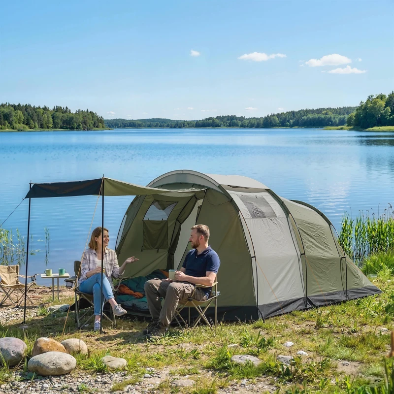Outsunny Campingzelt für 3-4 Personen stabil 3000mm wasserdicht Familienzelt mit Schlafkabine Vorraum Wohnbereich Grün