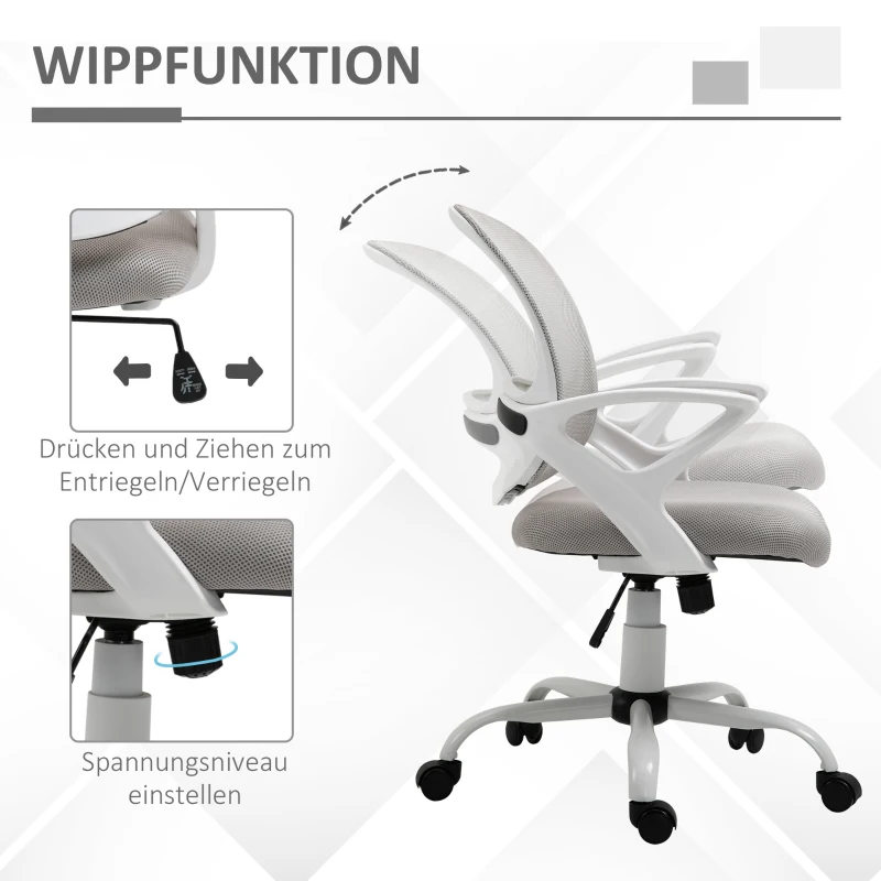 Vinsetto Bureaustoel, Schrijfstafstoel met Wielen, Ergonomisch, In Hoogte Verstelbaar, Grijs