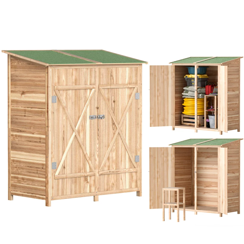 Outsunny houten tuinkast met tuintafel – 140 x 75 x 157 cm(m-11)