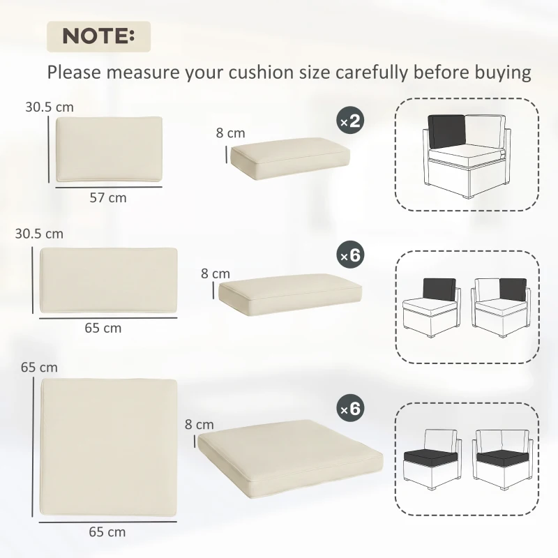 Outsunny Replacement Cushion Covers for Garden Sofa Set, Garden Rattan Sofa Cushion Polyester Cover Replacement Outdoor - No Cushion Included, Cream