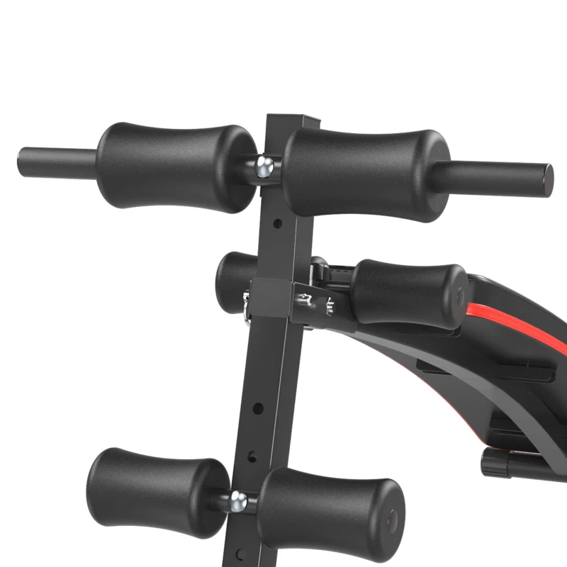 HOMCOM Banc de musculation pliable banc abdominaux hauteur réglable 5 positions dim. 139L x 47l x 51-69 cm rouge noir