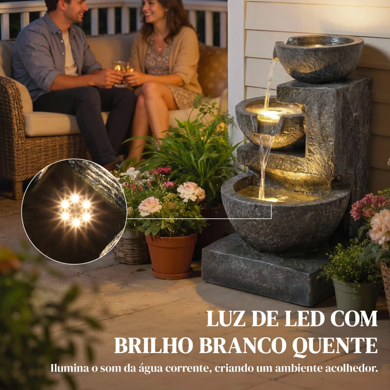 Outsunny Fonte de Jardim com Iluminação LED e Bomba Cascata Decorativa de 3 Níveis 40x37x61 cm Multicolor