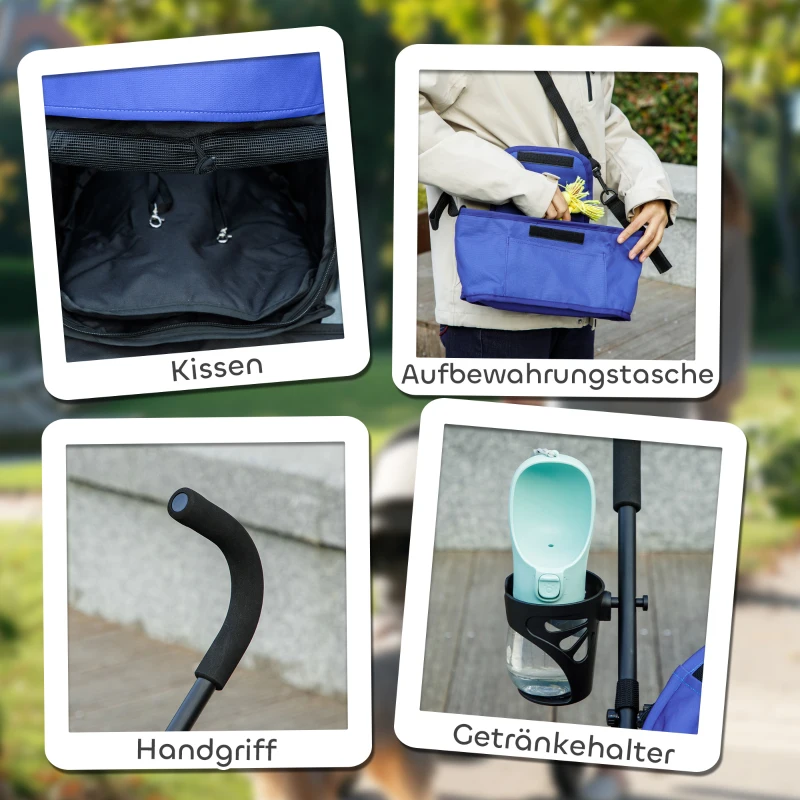 PawHut Huisdierwagen met Veiligheidsriemen en Netvensters, 76L x 44B x 103H cm - Donkerblauw