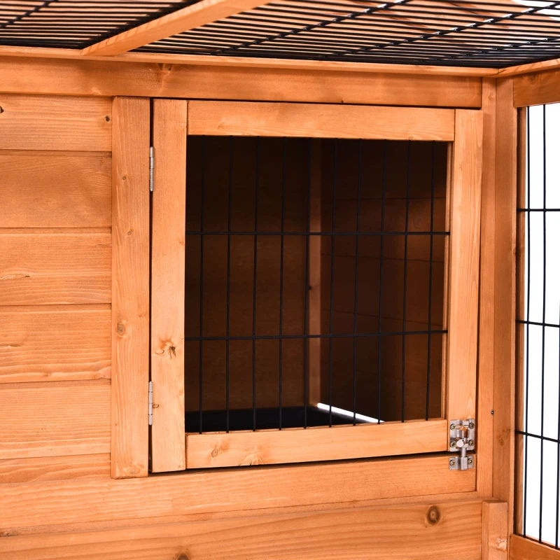PawHut Wooden Rabbit Hutch Outdoor, Guinea Pig Hutch, Detachable Small Animal Cage with Openable Run & Roof Lockable Door Slide-out Tray 146 x 95 x 69cm