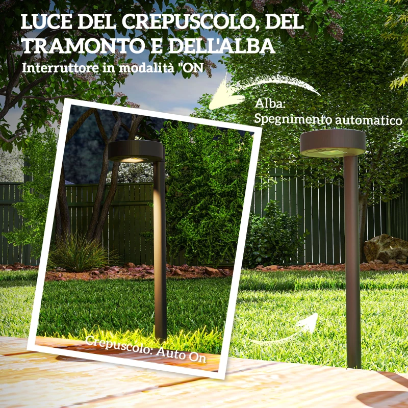 Outsunny Set 8 Faretti da Esterno a Energia Solare con Illuminazione LED a 3000K, in PP, PS e ABS, 12x10x46 cm, Nero