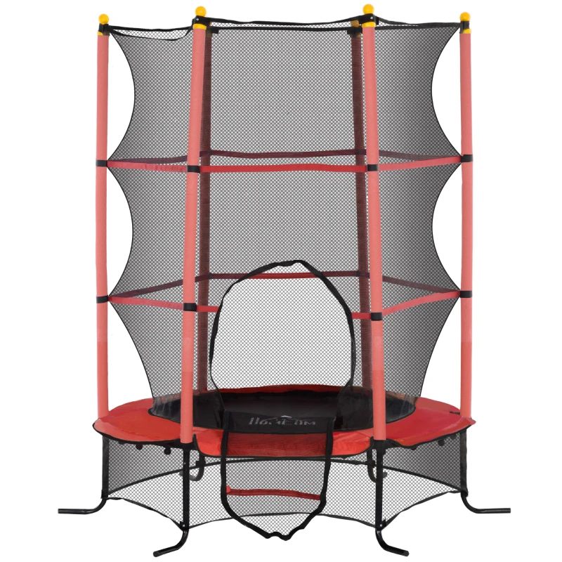 HOMCOM Trampolino Elastico per Bambini Ø1.6x1.9 m con Rete di Sicurezza e Pali Imbottiti, Età 3-10 Anni, Rosso