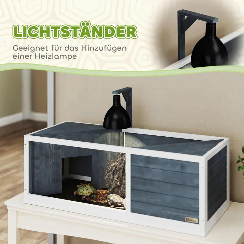 PawHut Schildpaddenverblijf met Opklapbare Bovendeel, Lampstandaard, Doorzichtige Voorplaat, 120 x 50 x 40 cm, Grijs