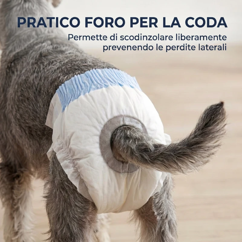 PawHut Pannolini per Cani Femmina, 48 pezzi, Taglia M con Fascia Elastica Regolabile, 48x35x1 cm, Bianco
