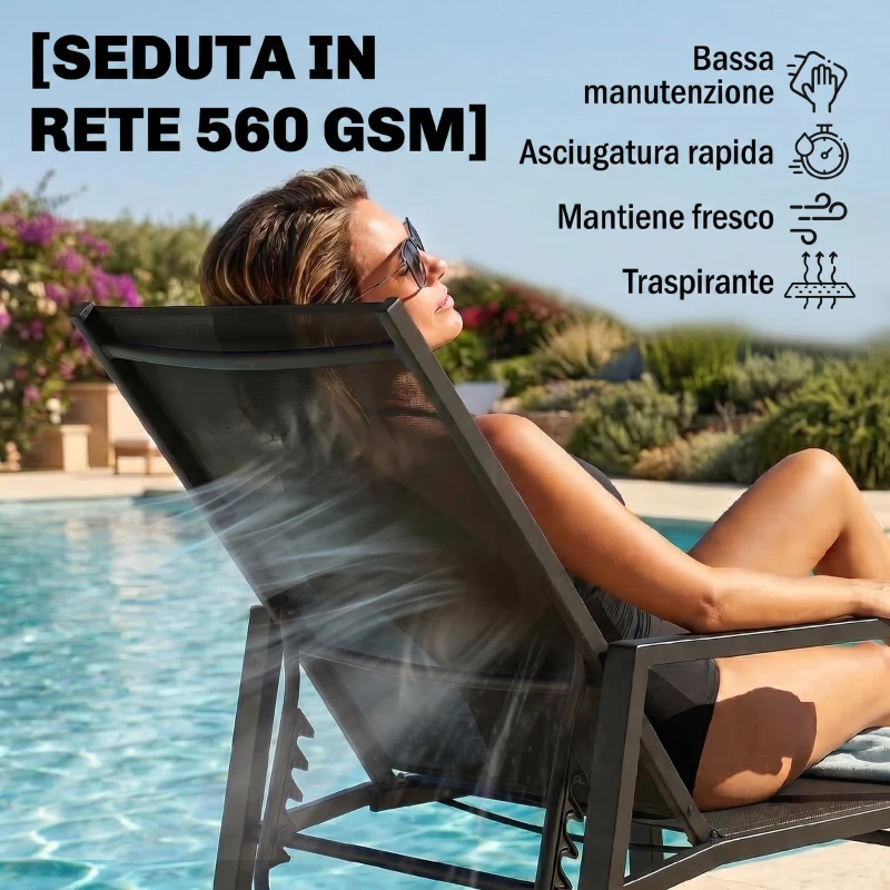Outsunny Sdraio Reclinabile 5 Posizioni, Poggiapiedi Retrattile, Ideale Per Giardino