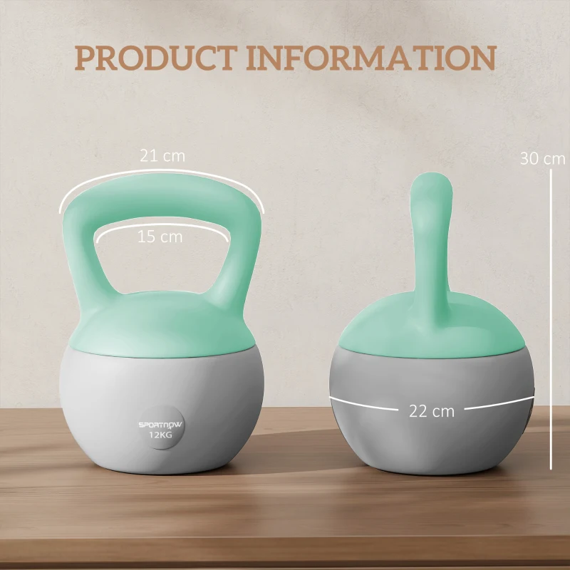 SPORTNOW Kettlebell de 12 kg Pesa Russa Preenchida de Areia Metálica e Alça Antiderrapante para Treino em Casa Ginásio Ø21x30 cm Cinzento