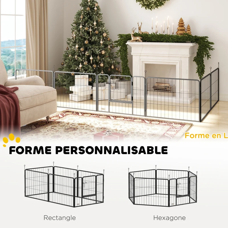 PawHut Parc pour chien, enclos chien 6 panneaux modulable et pliable, portable en acier avec porte 80 x 60 gris