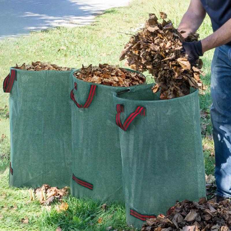 Outsunny 3x120L Waterdichte Tuinafvalzak met Handvatten, Robuust en UV Bestendig Groen