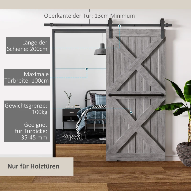 HOMCOM Schiebetüren-Beschlagsatz,  paltzsparend, leise, universell einsetzbar, 200 cm x 40 cm x 0,6 cm, Schwarz