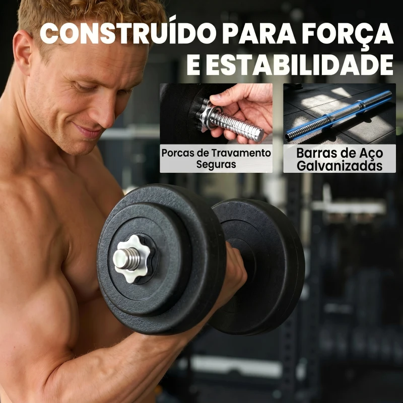 HOMCOM Conjunto de Halteres Ajustáveis Conjunto de Pesos 8x5kg 4x1,5kg e 2 Barras Total 50 kg  Preto
