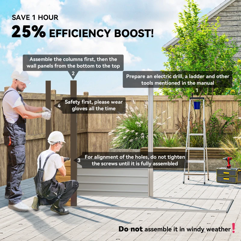 Outsunny 3.7 x 7.9ft Galvanised Steel Shed, with Latched Door and Padlock - Oak