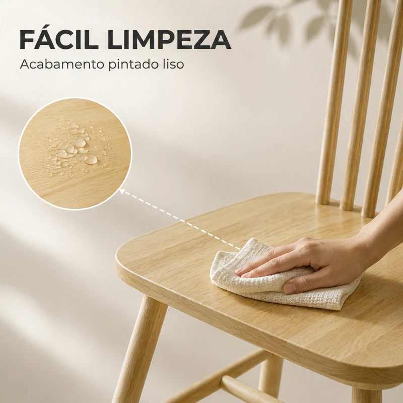 HOMCOM Conjunto de 2 Cadeiras de Sala de Jantar em Madeira Design Windsor Encosto Curvo Assento Largo Natural