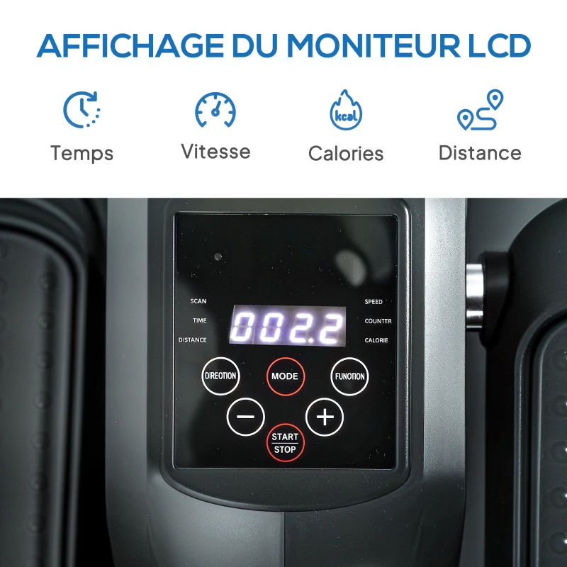 SPORTNOW Elliptique de bureau vélo elliptique électrique avec télécommande écran LCD 12 vitesses réglables 45 x 38 x 25 cm noir