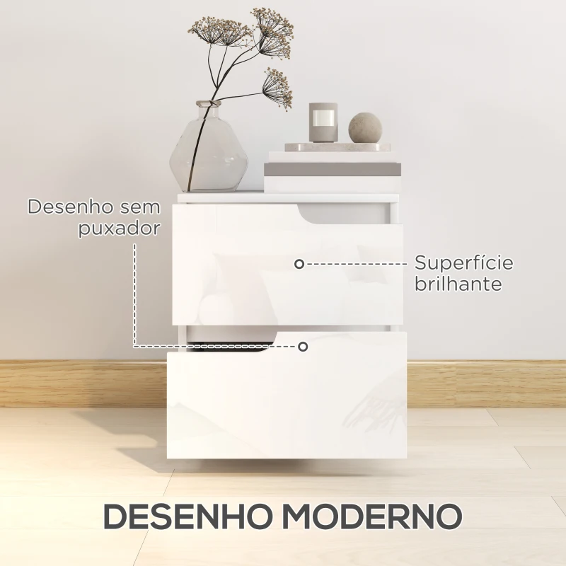 HOMCOM Mesa de Cabeceira Moderna Mesa de Cabeceira com Gavetas Mesa Auxiliar para Dormitório Sala de Estar 40x40x48 cm Branco