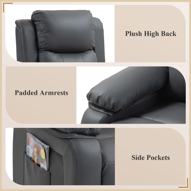 HOMCOM Riser and Recliner Chair with Vibration Massage, PU Leather Power Lift Chair for Elderly, Dark Grey