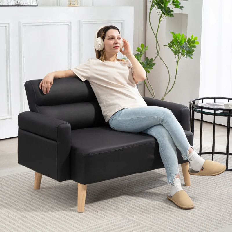 HOMCOM Small Faux Leather 2 Seater Sofa Settee - Black