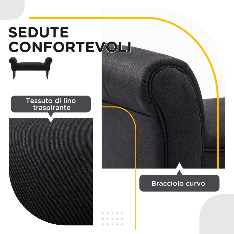HOMCOM Panca Fondo Letto Imbottita con Braccioli Arrotolati, 102x35x51cm, Nero