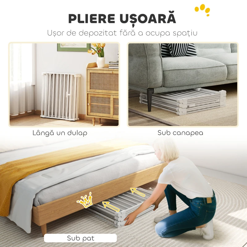 PawHut Țarc pentru Câini cu 8 Panouri Modulabile și Închidere Automată, din Oțel și ABS, 61x3x75 cm, Alb