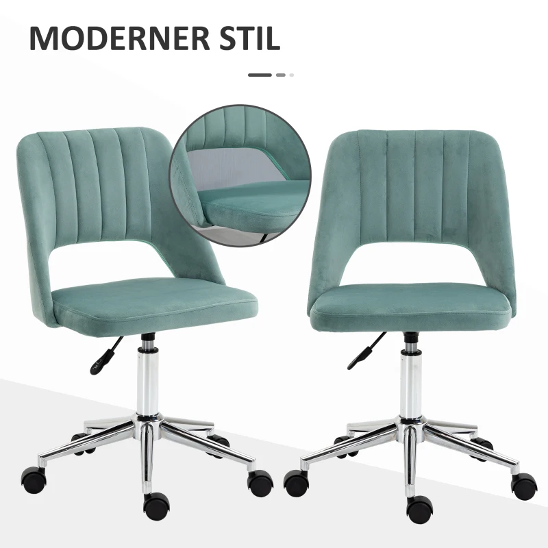 Vinsetto Verstelbare Bureaustoel met Wielen, 360° Draaibaar, Schelpvorm, Schuim, 49 x 60 x 79-91 cm, Groen