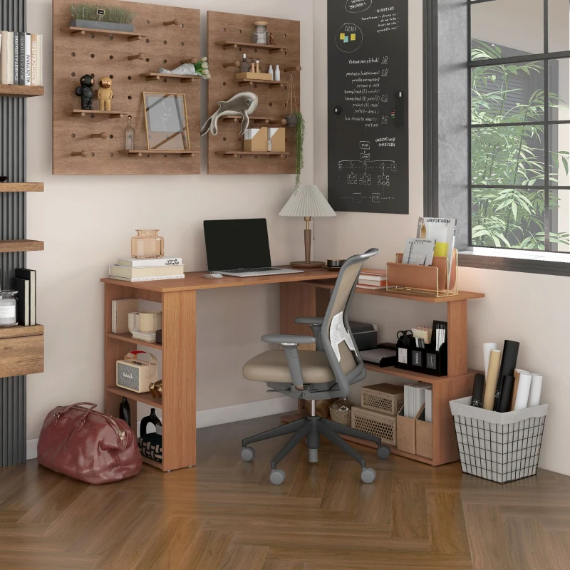 HOMCOM Secretária em L com Estante e Prateleiras para Escritório e Estudo 120x110x74,5 cm Cor Ácer
