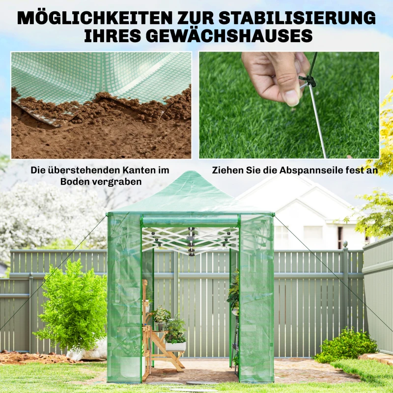Outsunny Pop-up kas ca. 200x300x270 cm Opvouwbare foliekas met zadeldak en ritsdeuren en -ramen