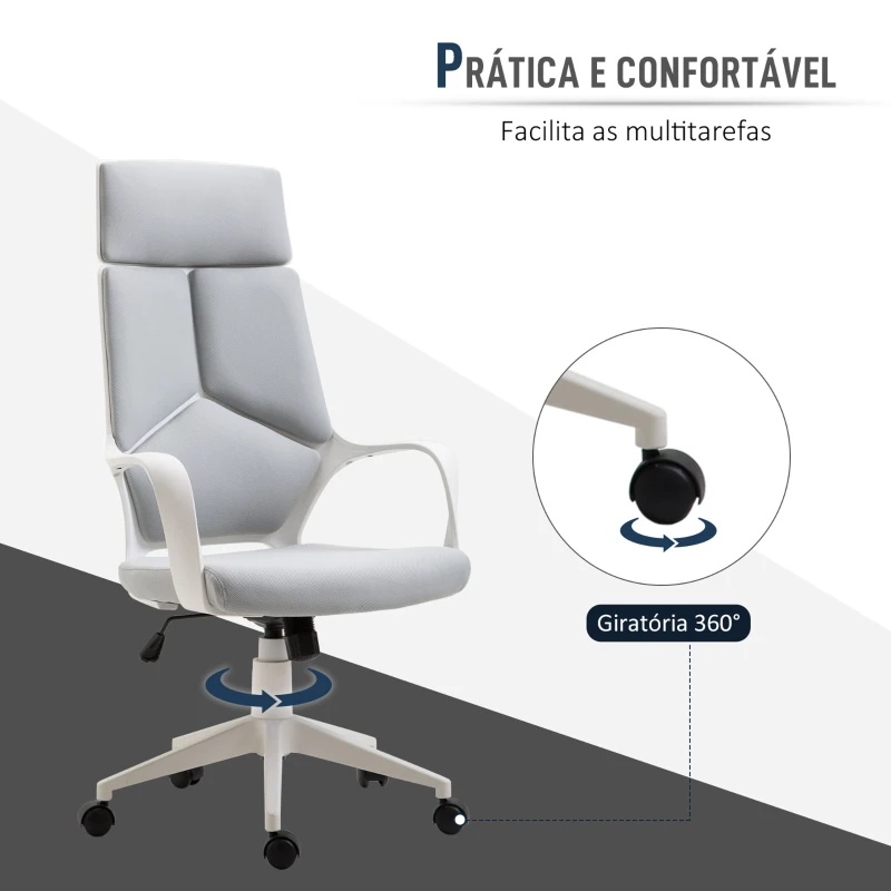 HOMCOM Cadeira de Escritório Giratória de Malha com Função de Inclinação Altura Ajustável e Encosto Alto 63x63x117-127 cm Cinza