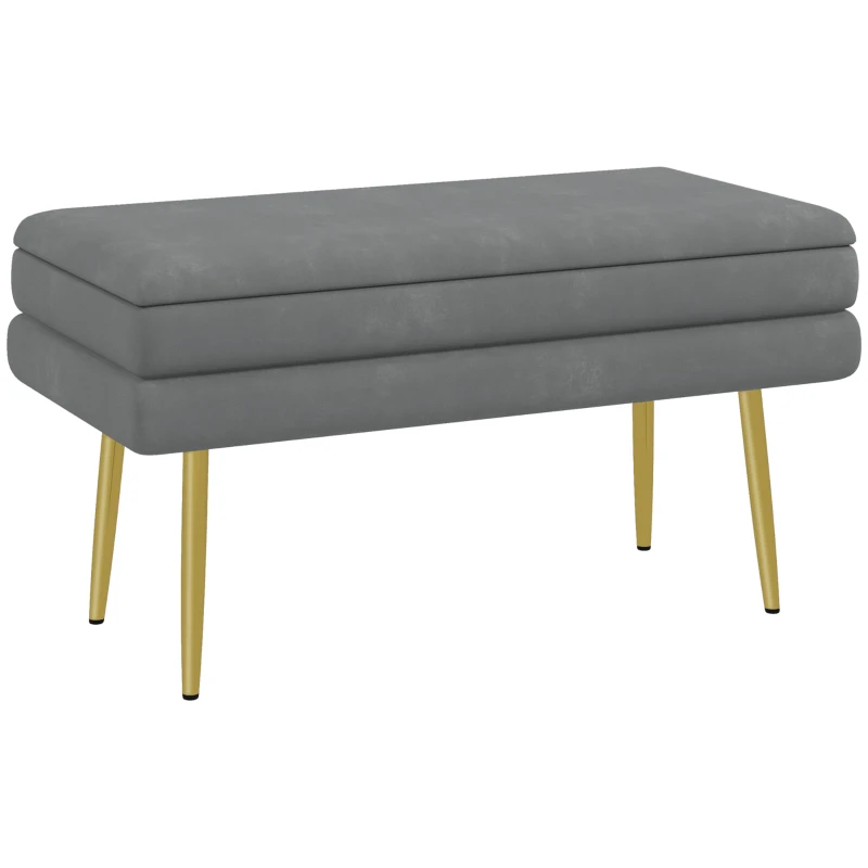 HOMCOM Zitbank, Gestoffeerde Bank met Opbergruimte, Staal, 79,5 cm x 37,5 cm x 43 cm, Donkergrijs