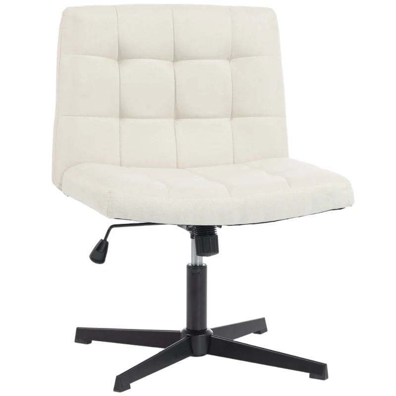 HOMCOM Armless Office Chair, Cross Legged Linen Computer Desk Vanity Chair with Wide Seat, Rocking Function, Beige