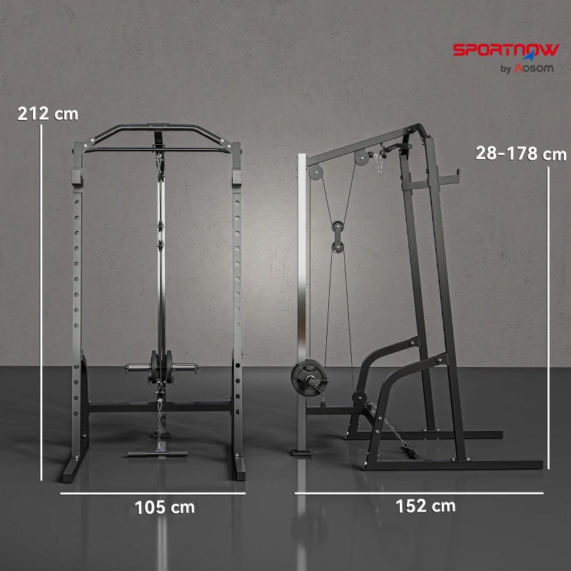 SPORTNOW Power Cage Power Rack with 15-Level Squat Rack, Cable Pulley System, Lat Pulldown & Pull Up Bar