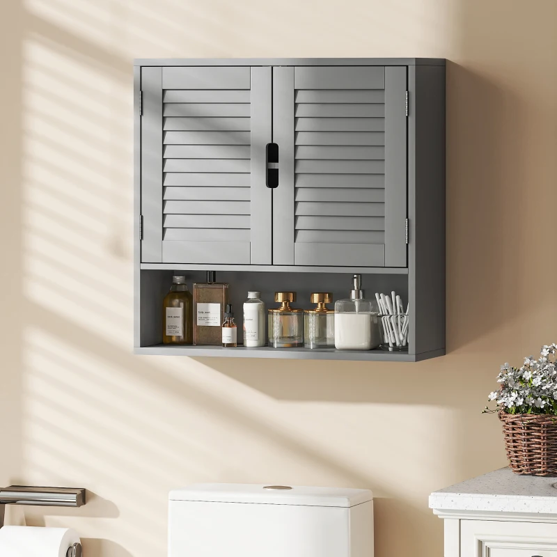 HOMCOM Bathroom Cabinet, Wall Mounted Storage Cabinet with Adjustable Shelves, 60 x 20 x 60 cm, Grey