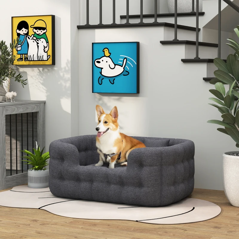 PawHut Cama para Cães Médios Cama para Animais de Estimação com 2 Almofadas Cama para Cães com Base Antiderrapante 90x60x35 cm Cinza