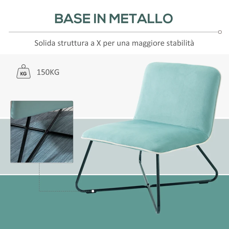 HOMCOM Poltrona in Velluto Stile Nordico Senza Braccioli con Base in Metallo Incrociata, 55x69x68cm, Verde